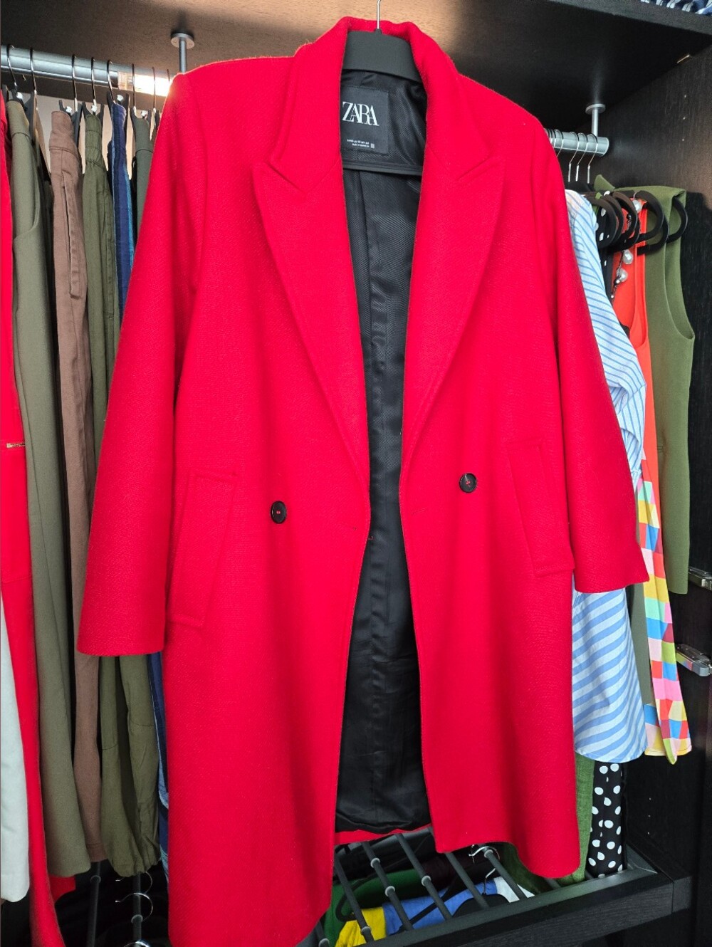 ZARA Red Double-Breasted Wool-Blend Trench Coat